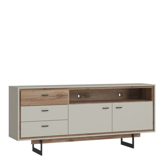 Rivero 2 Door 3 Drawer Open Shelf Sideboard in Grey and Oak - NIXO Furniture.com