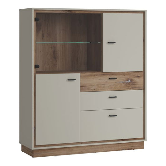 Rivero 3 Door 3 Drawer Low Display Cabinet in Grey and Oak - NIXO Furniture.com