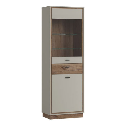 Rivero 2 Door 1 Drawer Display Cabinet in Grey and Oak - NIXO Furniture.com