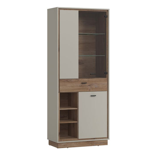 Rivero 3 Door 1 Drawer Open Shelves Wide Display Cabinet in Grey and Oak - NIXO Furniture.com