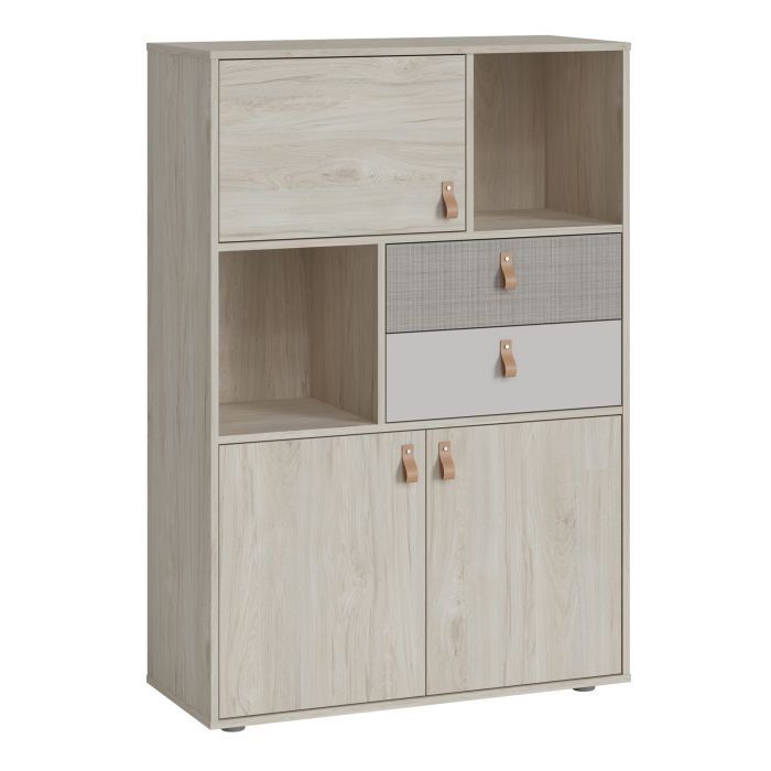 Denim 3 Door 2 Drawer Cabinet in Light Walnut, Grey Fabric Effect and Cashmere - NIXO Furniture.com