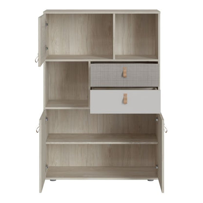 Denim 3 Door 2 Drawer Cabinet in Light Walnut, Grey Fabric Effect and Cashmere - NIXO Furniture.com