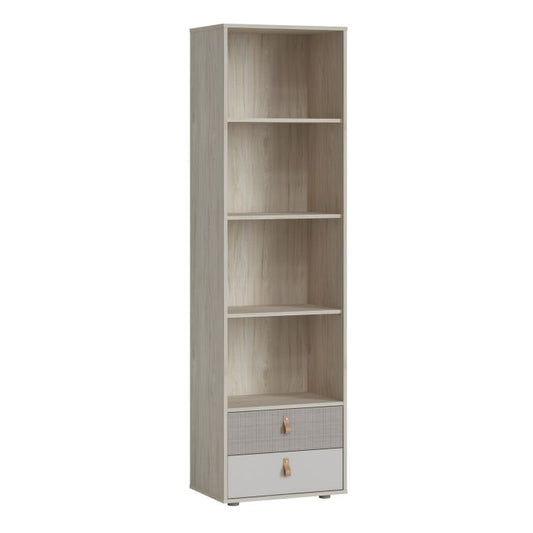 Denim 2 Drawer Bookcase in Light Walnut, Grey Fabric Effect and Cashmere - NIXO Furniture.com