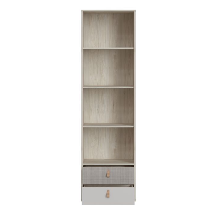 Denim 2 Drawer Bookcase in Light Walnut, Grey Fabric Effect and Cashmere - NIXO Furniture.com