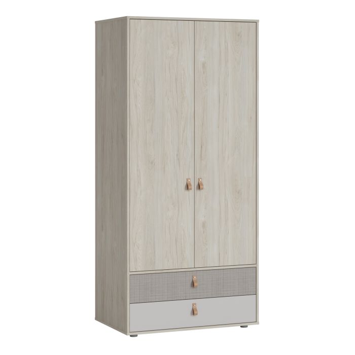 Denim 2 Door 2 Drawer Wardrobe in Light Walnut, Grey Fabric Effect and Cashmere - NIXO Furniture.com