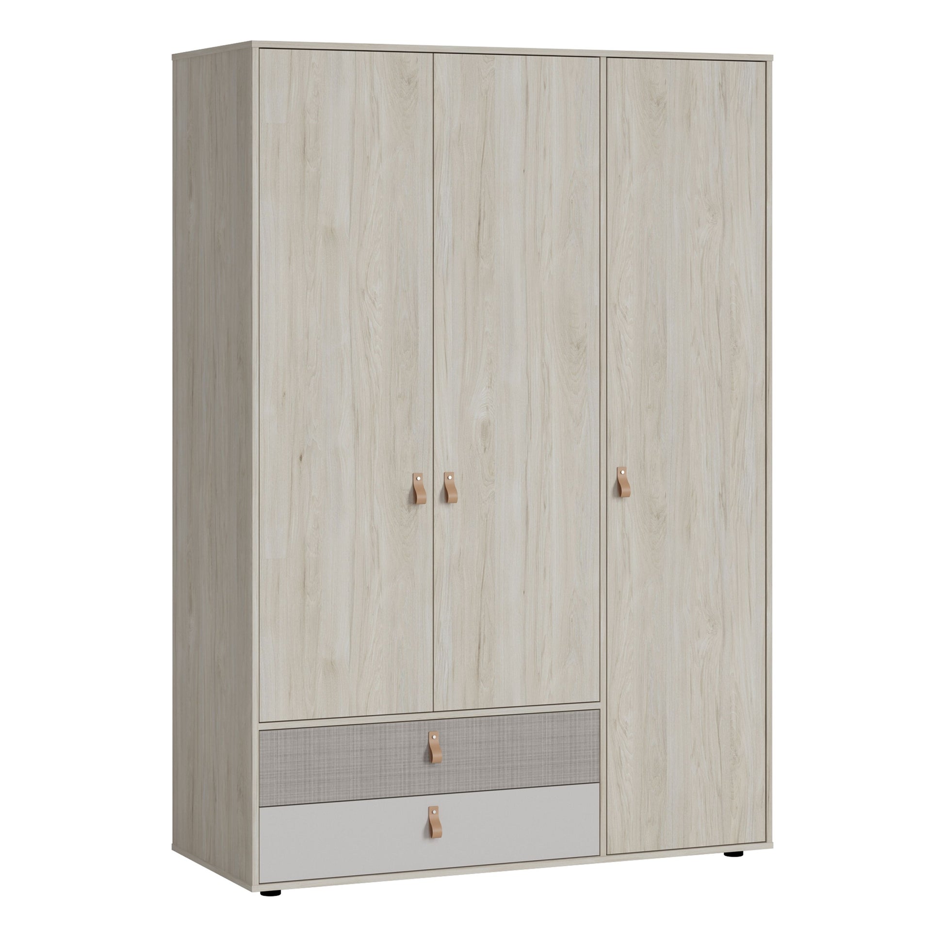 Denim 2 Door 2 Drawer Wardrobe in Light Walnut, Grey Fabric Effect and Cashmere - NIXO Furniture.com