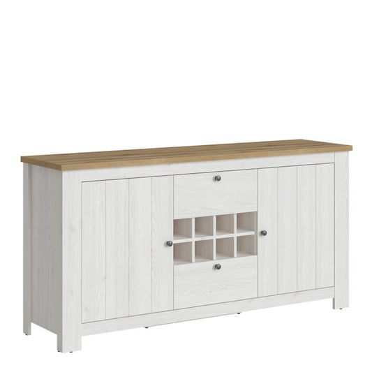 Celesto 2 Door 2 Drawer Sideboard with Wine Rack in White and Oak - NIXO Furniture.com