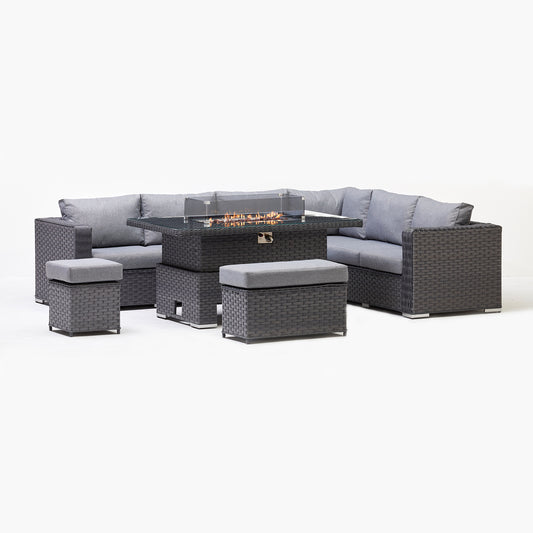 Corner rising dining set with fire pit