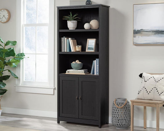 Shaker Style Bookcase With Doors Raven Oak - NIXO Furniture.com