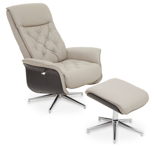 Warrington Leather Effect Recliner And Footstool - NIXO Furniture.com