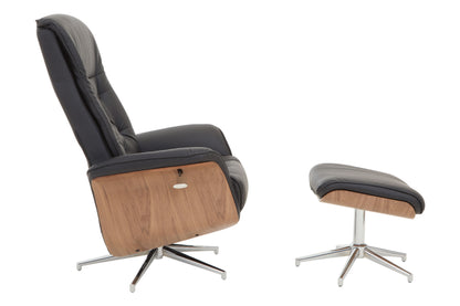 Warrington Leather Effect Recliner And Footstool - NIXO Furniture.com