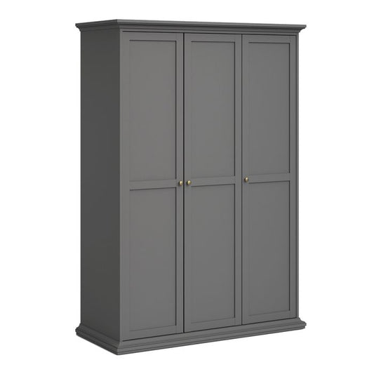 Paris Wardrobe with 3 Doors in Matt Grey - NIXO Furniture.com