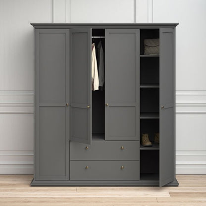 Paris Wardrobe with 4 Doors and 2 Drawers - NIXO Furniture.com