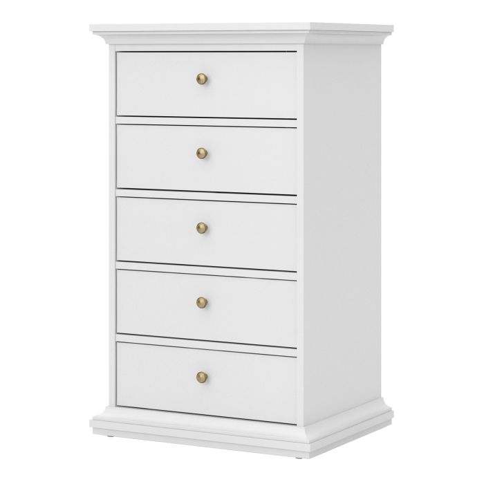 Paris Chest 5 Drawers in White - NIXO Furniture.com