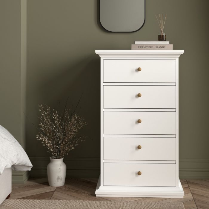 Paris Chest 5 Drawers in White - NIXO Furniture.com