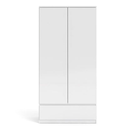 Naia Wardrobe with 2 Doors 1 Drawer in White High Gloss - NIXO Furniture.com