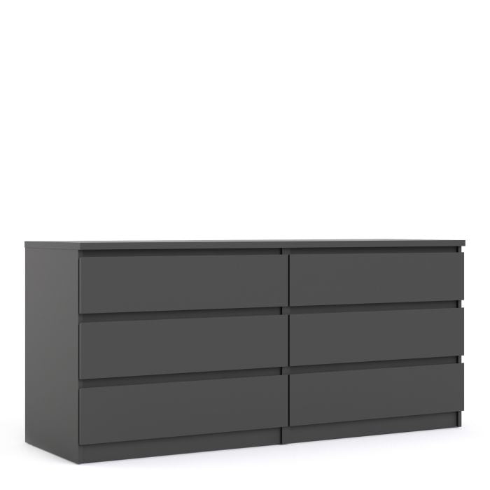 Naia Wide Chest of 6 Drawers (3+3) in Black Matt - NIXO Furniture.com