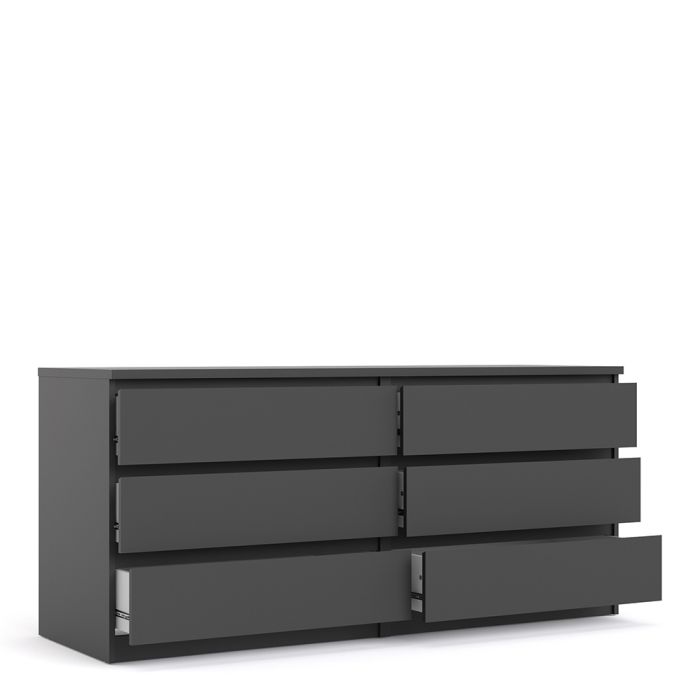 Naia Wide Chest of 6 Drawers (3+3) in Black Matt - NIXO Furniture.com