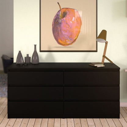 Naia Wide Chest of 6 Drawers (3+3) in Black Matt - NIXO Furniture.com