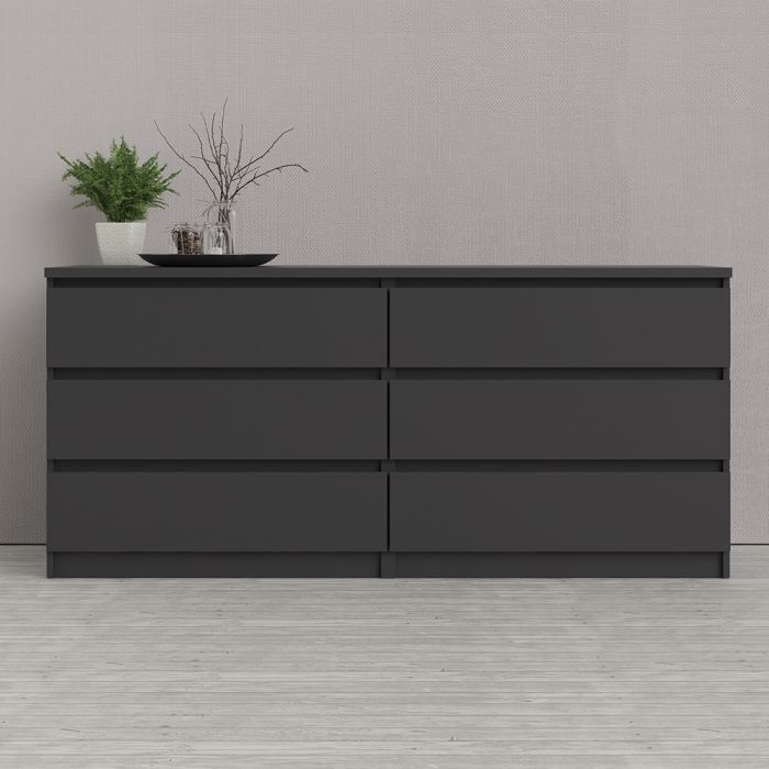 Naia Wide Chest of 6 Drawers (3+3) in Black Matt - NIXO Furniture.com