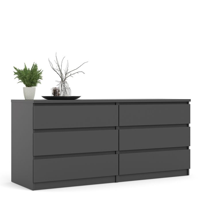 Naia Wide Chest of 6 Drawers (3+3) in Black Matt - NIXO Furniture.com