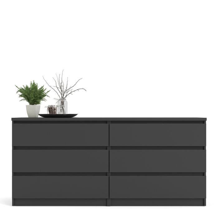 Naia Wide Chest of 6 Drawers (3+3) in Black Matt - NIXO Furniture.com