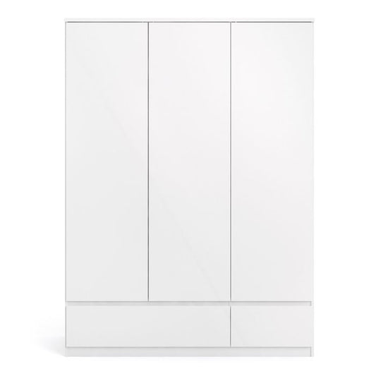 Naia Wardrobe with 3 Doors 2 Drawers in White High Gloss - NIXO Furniture.com