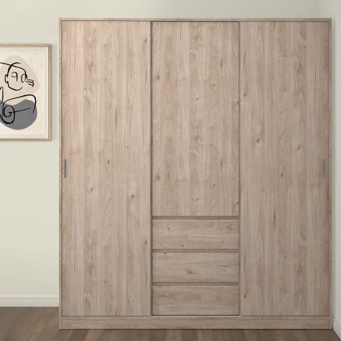 Naia Wardrobe with 2 Sliding Doors 1 Door 3 Drawers - NIXO Furniture.com