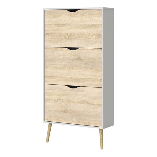 Oslo Shoe Cabinet 3 Drawers in White and Oak - NIXO Furniture.com