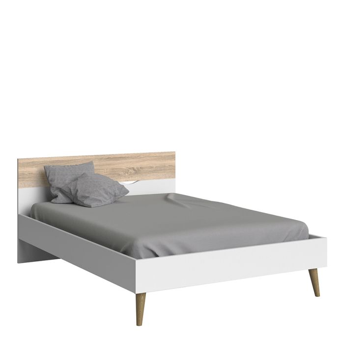 Oslo Euro Double Bed (140 x 200) in White and Oak - NIXO Furniture.com