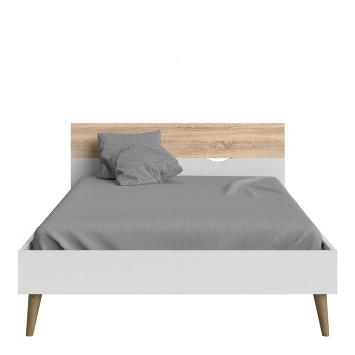 Oslo Euro Double Bed (140 x 200) in White and Oak - NIXO Furniture.com