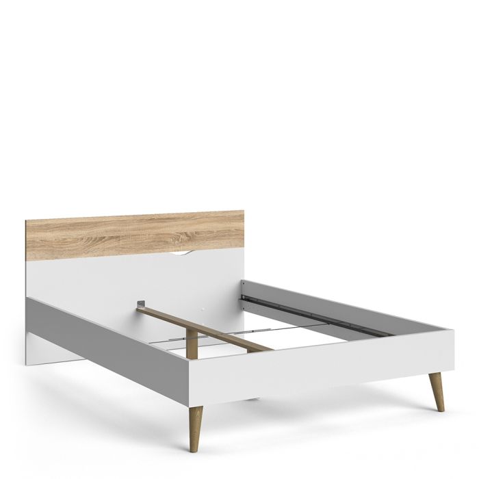 Oslo Euro Double Bed (140 x 200) in White and Oak - NIXO Furniture.com