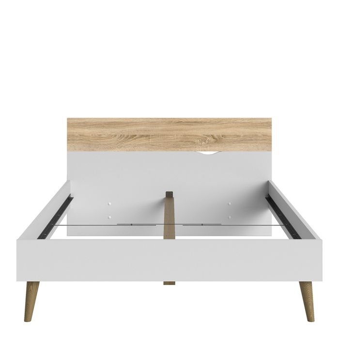 Oslo Euro Double Bed (140 x 200) in White and Oak - NIXO Furniture.com