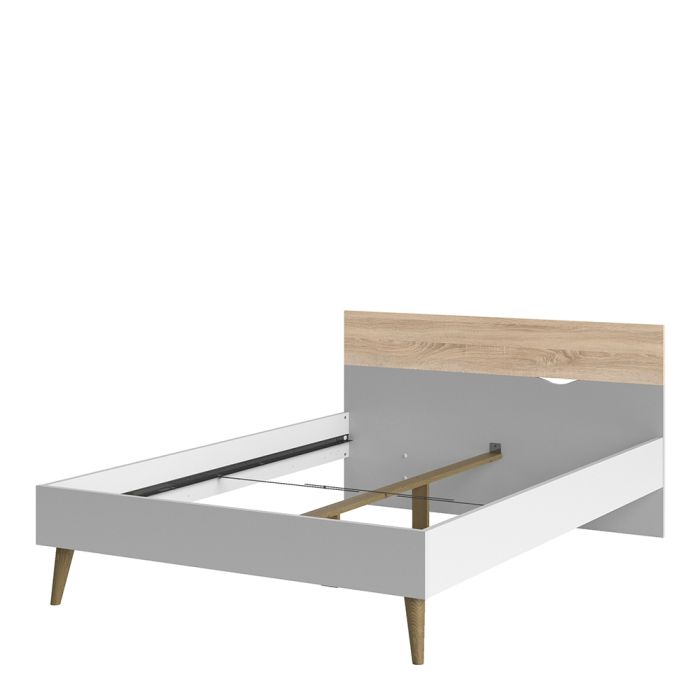 Oslo Euro Double Bed (140 x 200) in White and Oak - NIXO Furniture.com