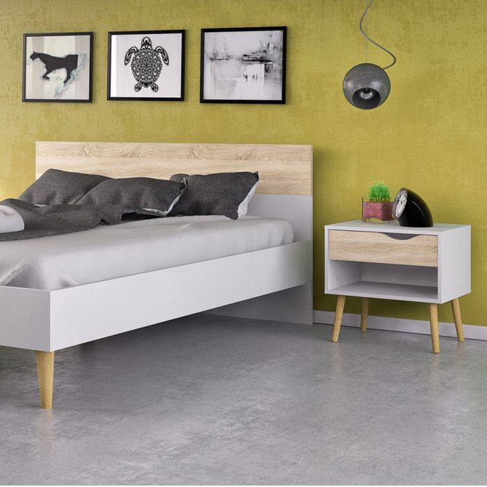 Oslo Euro Double Bed (140 x 200) in White and Oak - NIXO Furniture.com