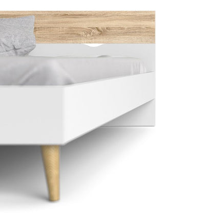 Oslo Euro Double Bed (140 x 200) in White and Oak - NIXO Furniture.com
