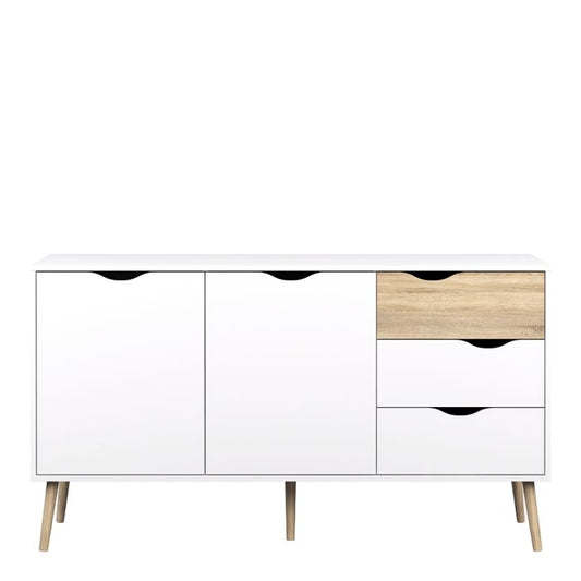 Oslo Sideboard Large 3 Drawers 2 Doors in White and Oak - NIXO Furniture.com