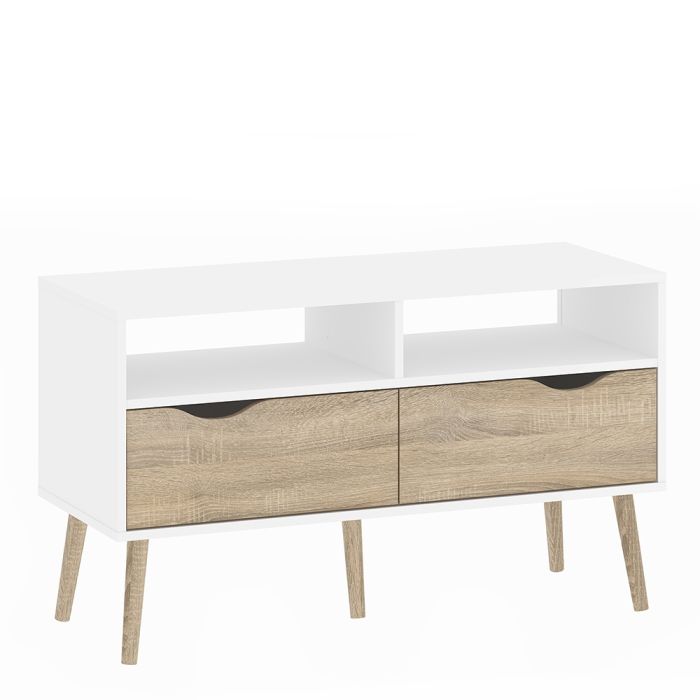 Oslo TV Unit 2 Drawers in White and Oak - NIXO Furniture.com