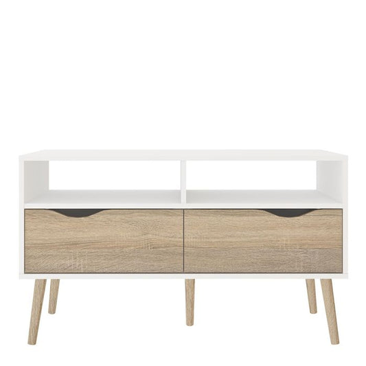 Oslo TV Unit 2 Drawers in White and Oak - NIXO Furniture.com