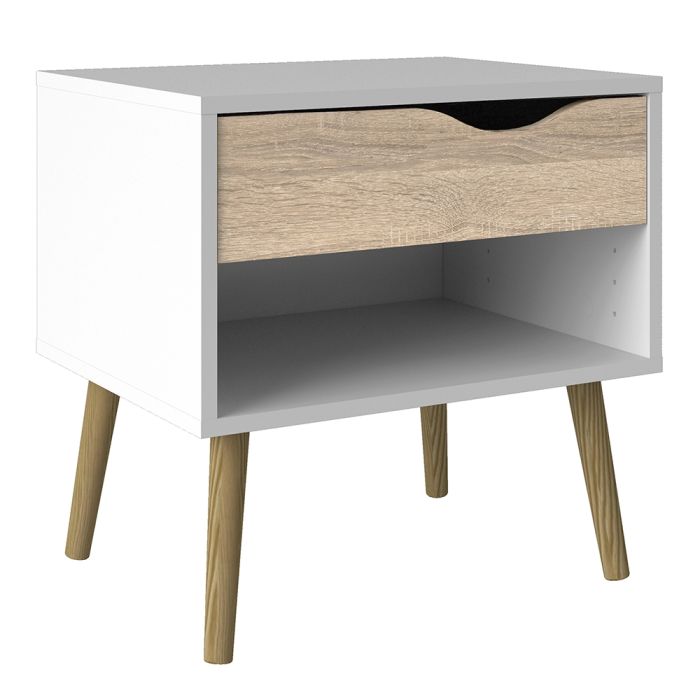 Oslo Bedside 1 Drawer in White and Oak (Package of 2.) - NIXO Furniture.com