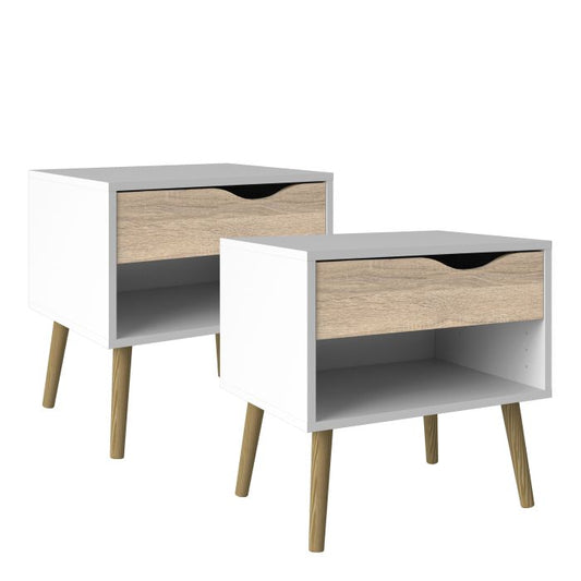 Oslo Bedside 1 Drawer in White and Oak (Package of 2.) - NIXO Furniture.com