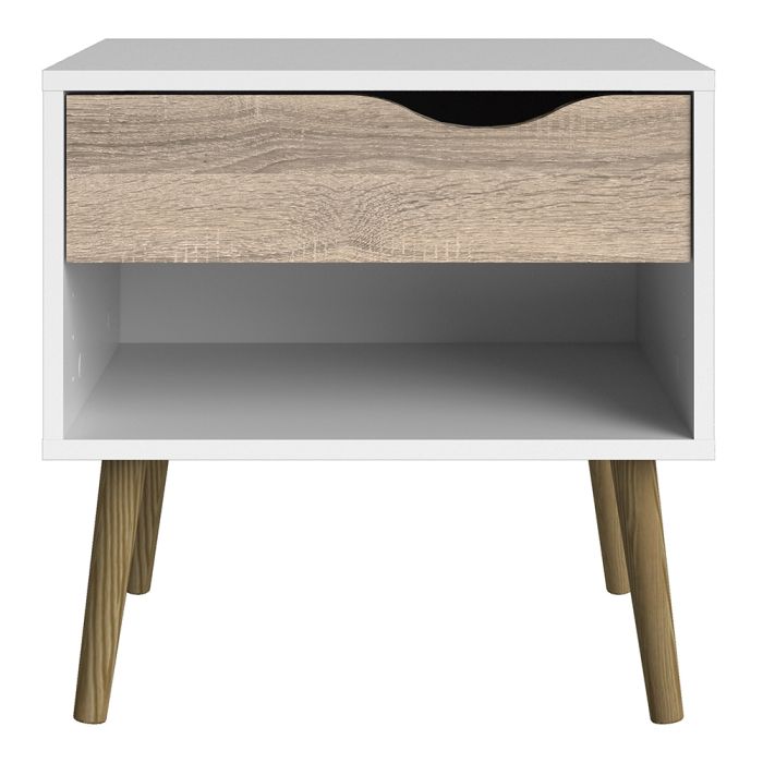 Oslo Bedside 1 Drawer in White and Oak (Package of 2.) - NIXO Furniture.com