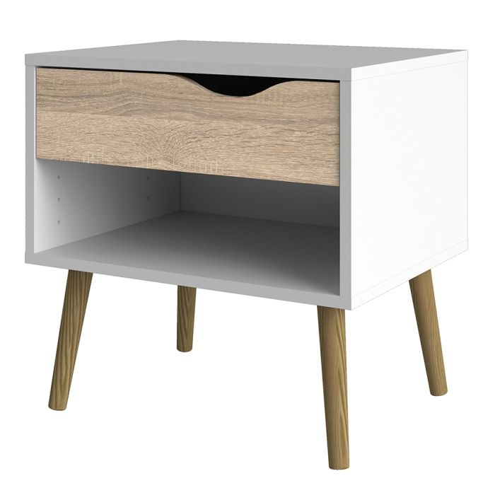 Oslo Bedside 1 Drawer in White and Oak (Package of 2.) - NIXO Furniture.com