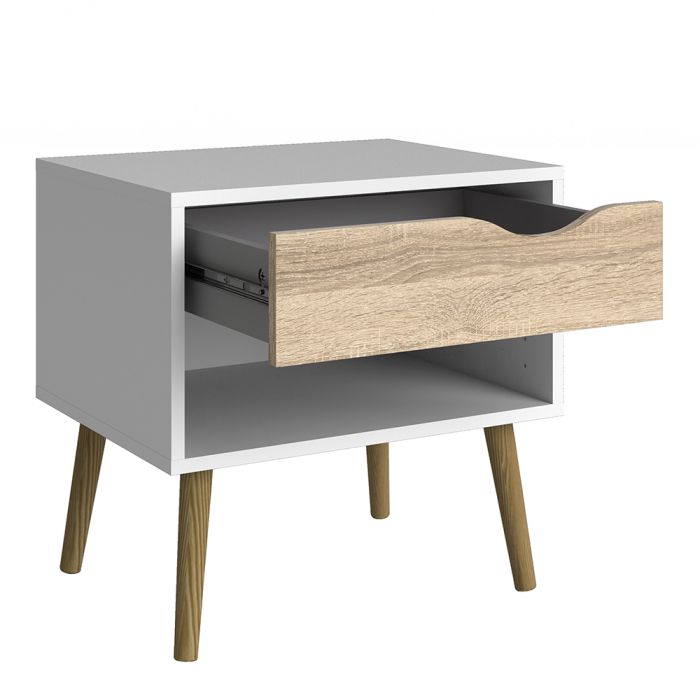 Oslo Bedside 1 Drawer in White and Oak (Package of 2.) - NIXO Furniture.com