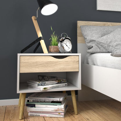 Oslo Bedside 1 Drawer in White and Oak (Package of 2.) - NIXO Furniture.com