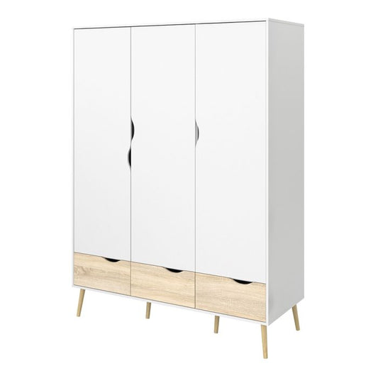 Oslo Wardrobe 3 Doors 3 Drawers in White and Oak - NIXO Furniture.com