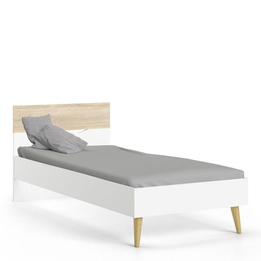 Oslo Euro Single Bed (90 x 200) in White and Oak - NIXO Furniture.com