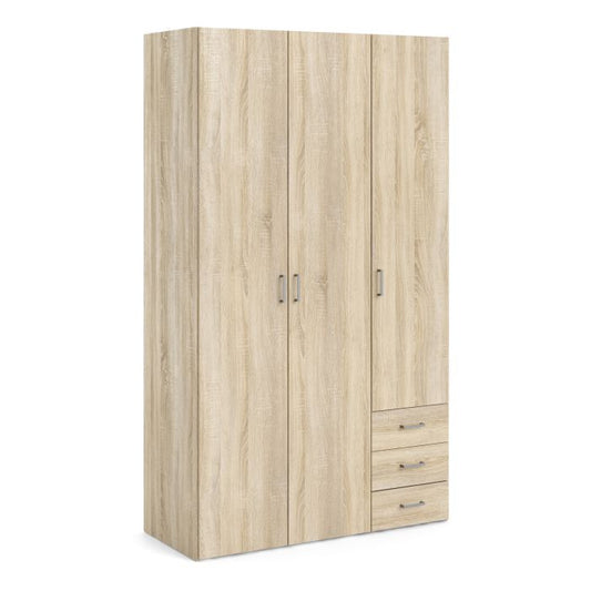 Space Wardrobe 3 Doors 3 Drawers in Oak 2000 - NIXO Furniture.com