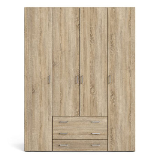 Space Wardrobe 4 Doors 3 Drawers in Oak 2000 - NIXO Furniture.com