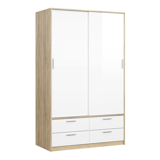 Line Wardrobe 2 Doors 4 Drawers in Oak with White High Gloss - NIXO Furniture.com